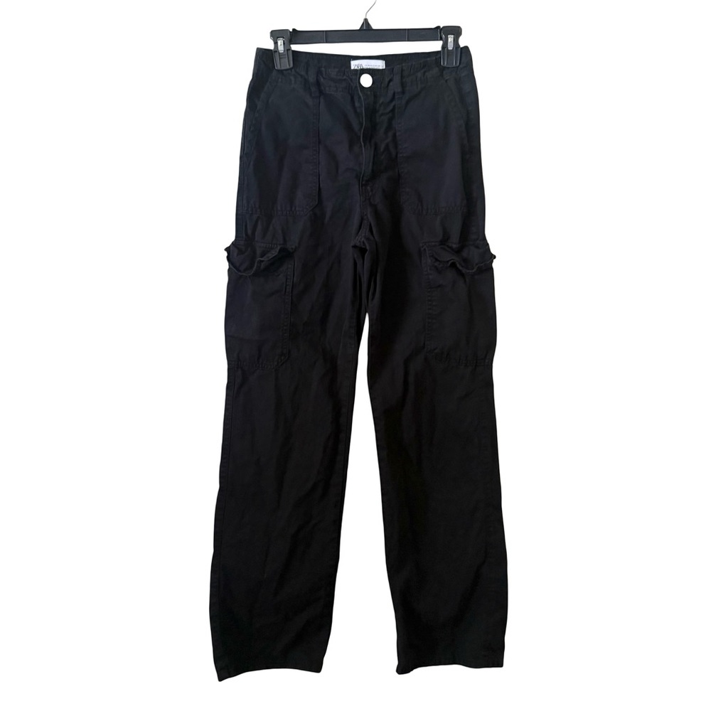 Zara Pants Women Black Cotton Cargo Pants Streetwear SZ 2 26X31